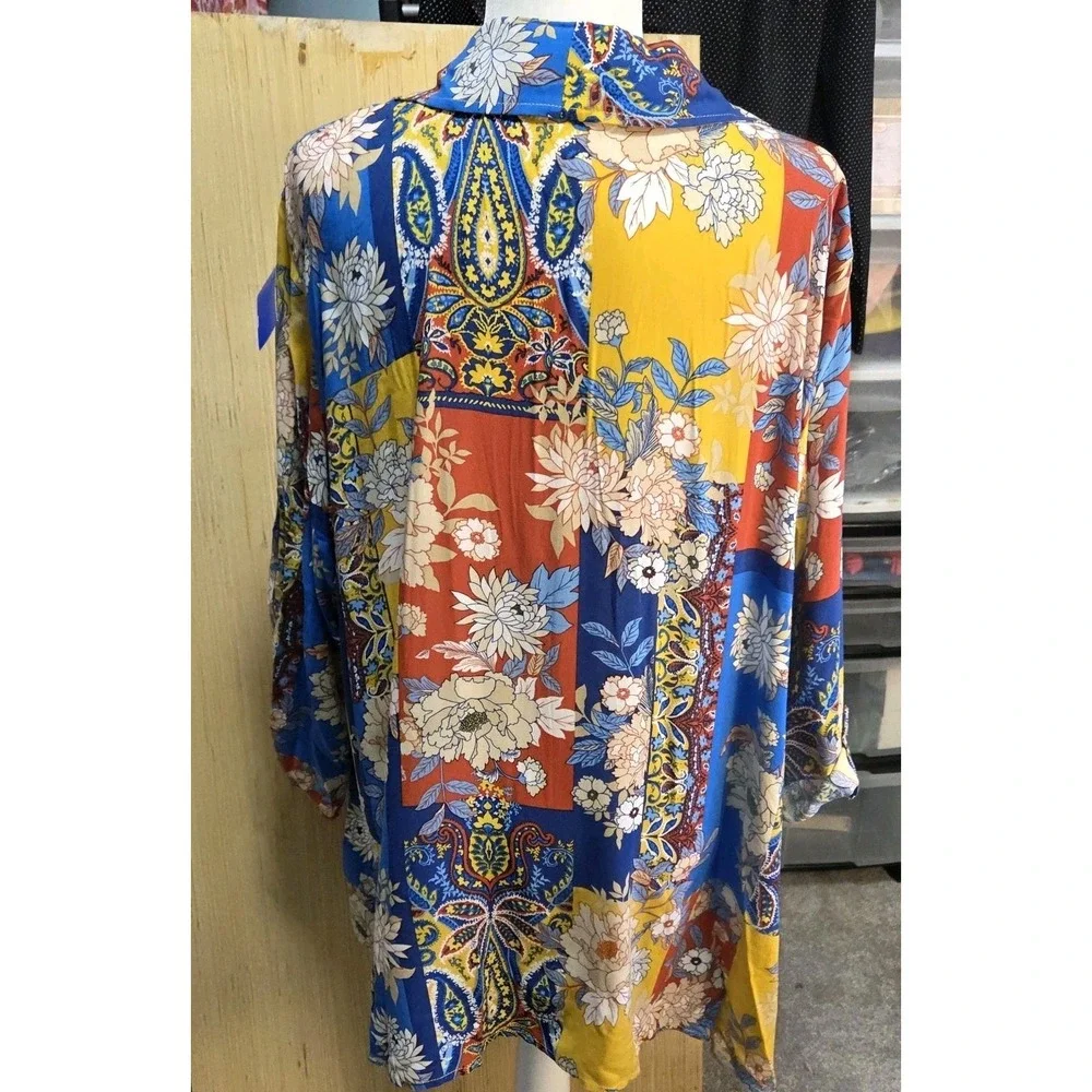 Ruby Rd Sz 2X Ladies ‎ Multicolor Boho Mixed Media Tunic Blouse Floral Rayon - Picture 6 of 8
